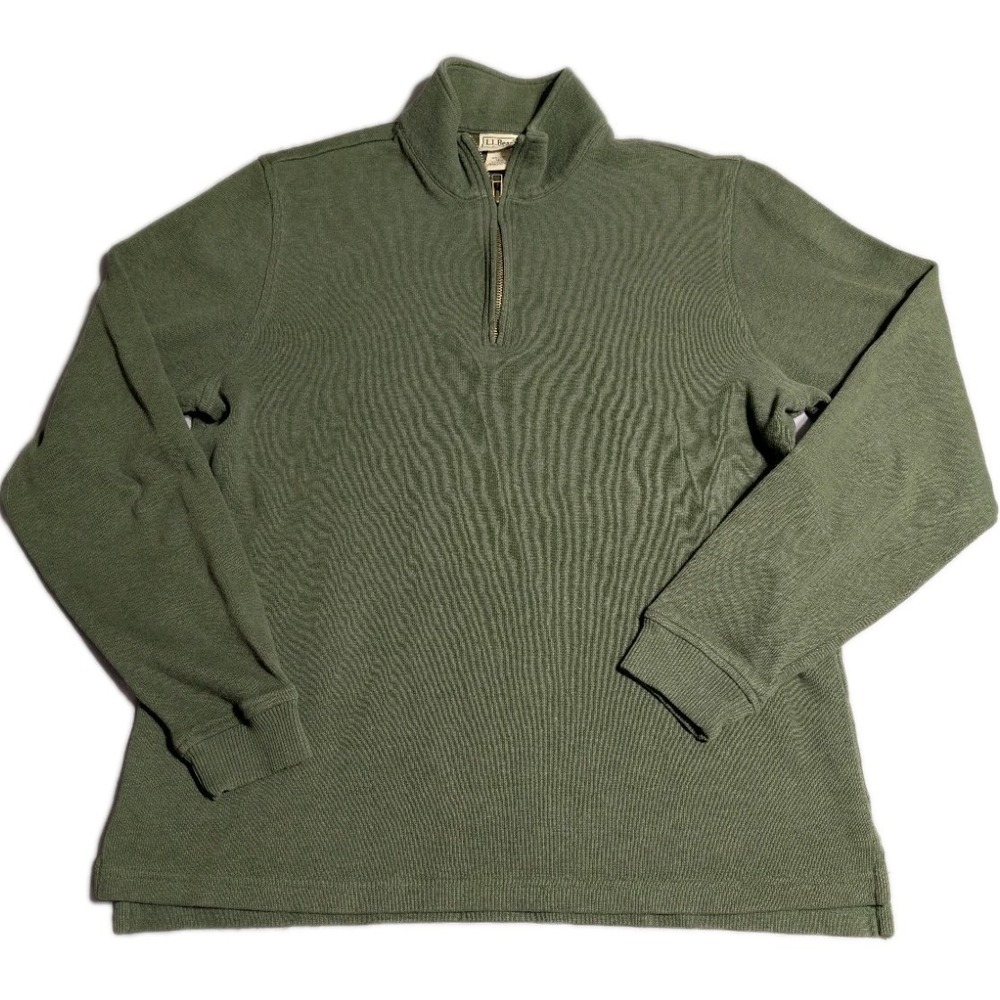 LL Bean Quarter Zip Pullover Sweater Men's Large Green Cotton Made in Peru
